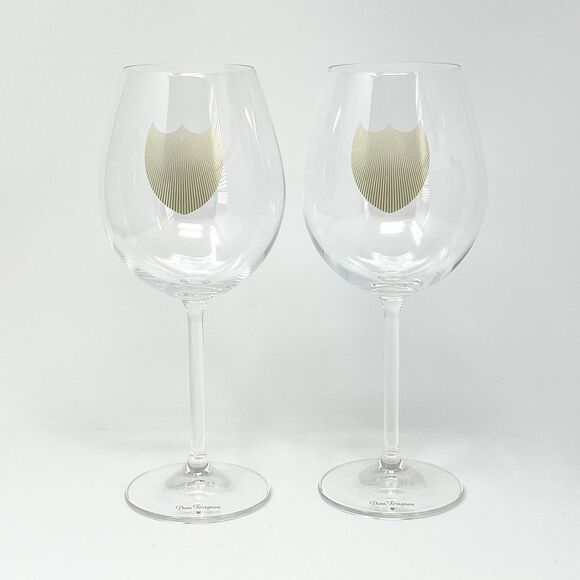 Dom Perignon Champagne Glasses Wine Big Day Gold Crest Shield 9” Set Of 2 - Picture 1 of 4